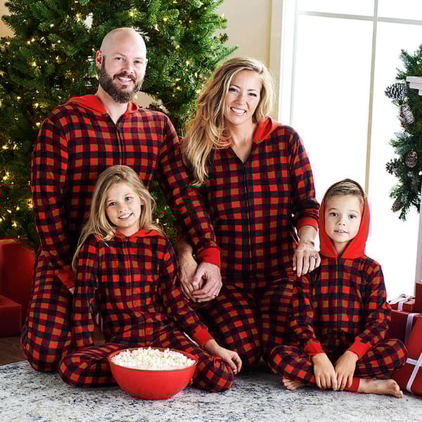 PJ's & Presents Long Sleeve Holiday Buffalo Check Onesie