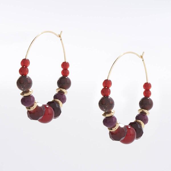 Ashley Cooper&#40;tm&#41; Red Stone Bead w/ Gold Disc Spacers Hoop Earrings - image 