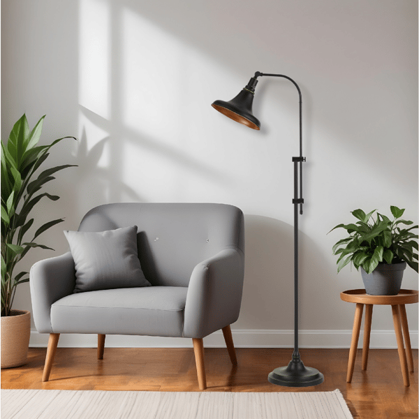 HomeRoots 58in. Bronze Adjustable Floor Lamp With Dome Shade