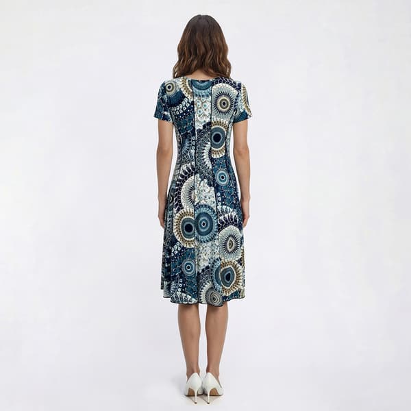 Womens Sami & Jo Short Sleeve Scoop Neck Medallion A-Line Dress
