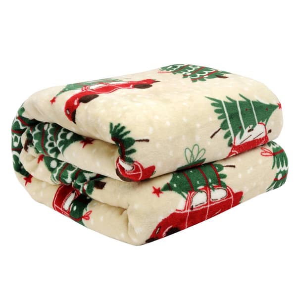 Kathy Ireland Holiday Truck Plush Flannel Throw Blanket