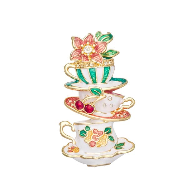 Napier Gold-Tone Multi-Tier Tea Cups Pin - image 