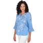 Petite Alfred Dunner Mykonos Split Neck Floral Embroidery Blouse - image 3