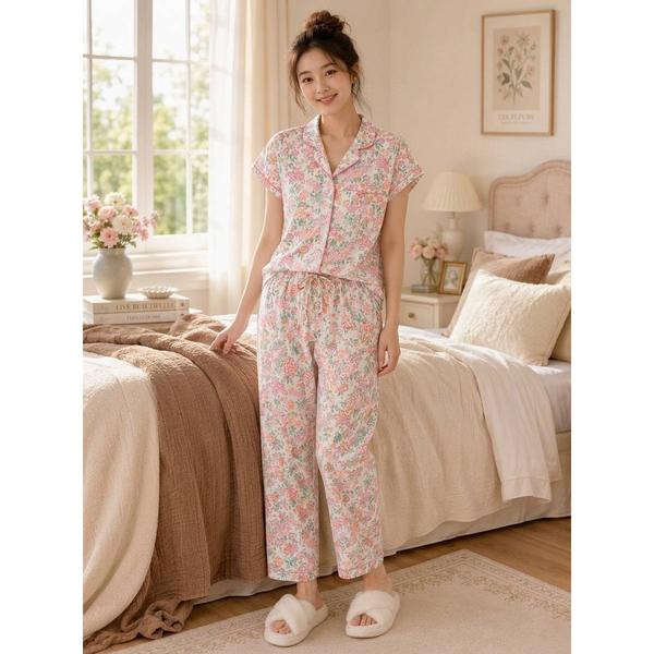 Womens Jessica Simpson Short Sleeve Paisley Long Leg Pajama Set