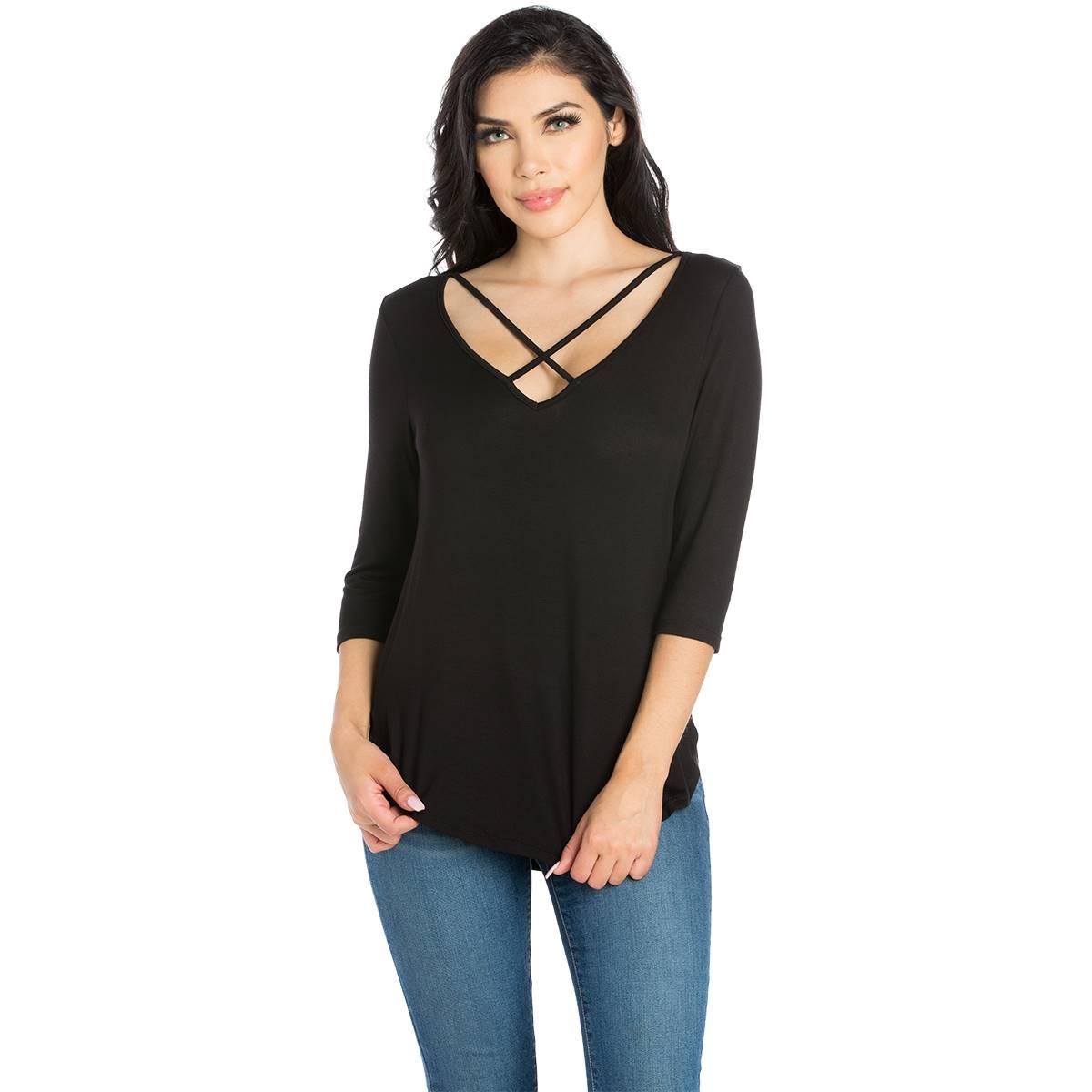 Womens 24/7 Comfort Apparel Criss Cross Neck Tee