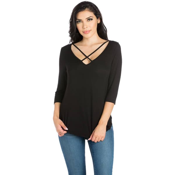 Womens 24/7 Comfort Apparel Criss Cross Neck Tee - image 