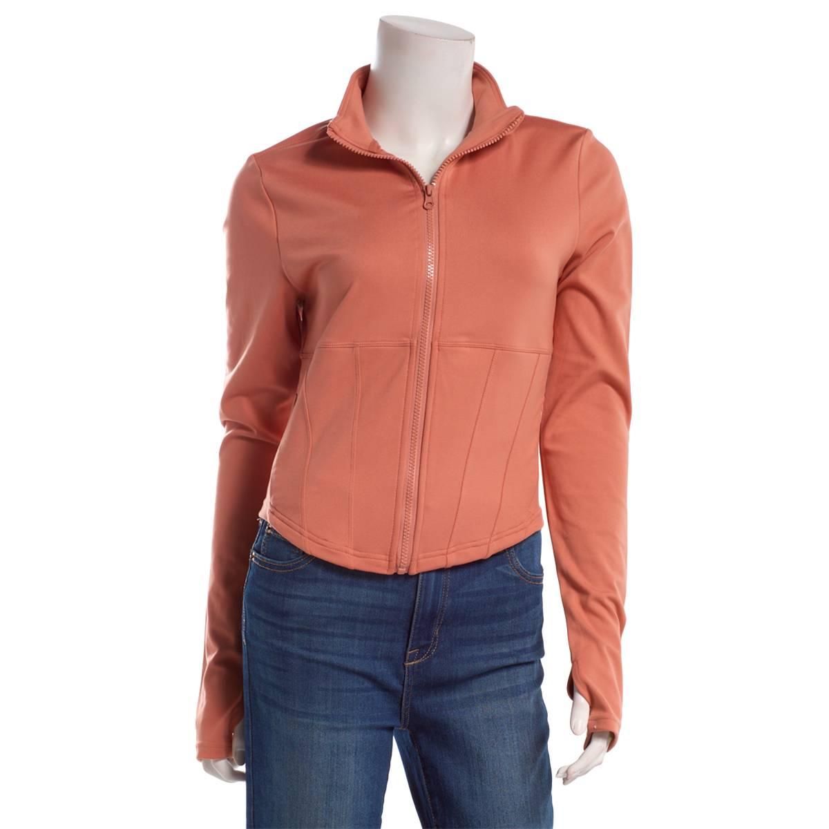 Juniors Cotton Candy Corset Mock Neck Zip Up Jacket