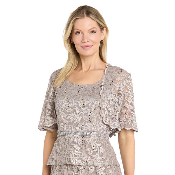 Womens R&M Richards Scroll Tiered Gown with Lace Bolero Jacket
