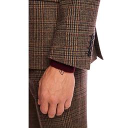 Mens Paisley & Gray Plaid Peak Suit Jacket - Teal/Brown