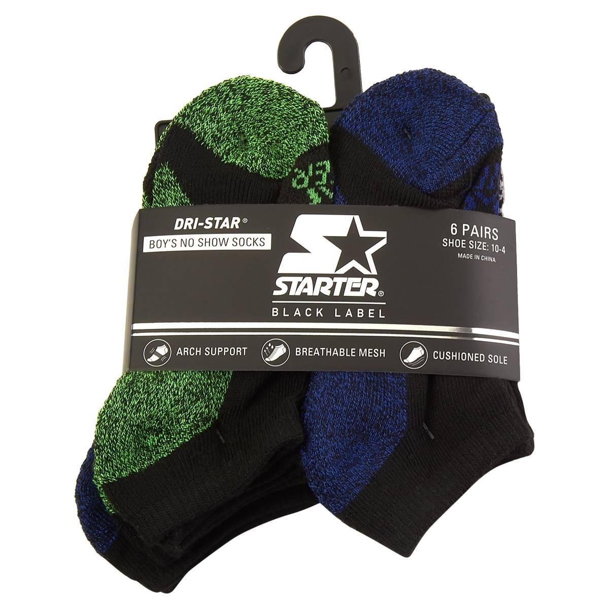 Boys Starter® 6pk. Black No Show Socks