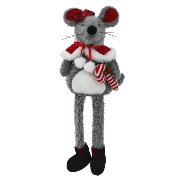 Sitting Plush Christmas Mouse w/ Candy Cane - image 
