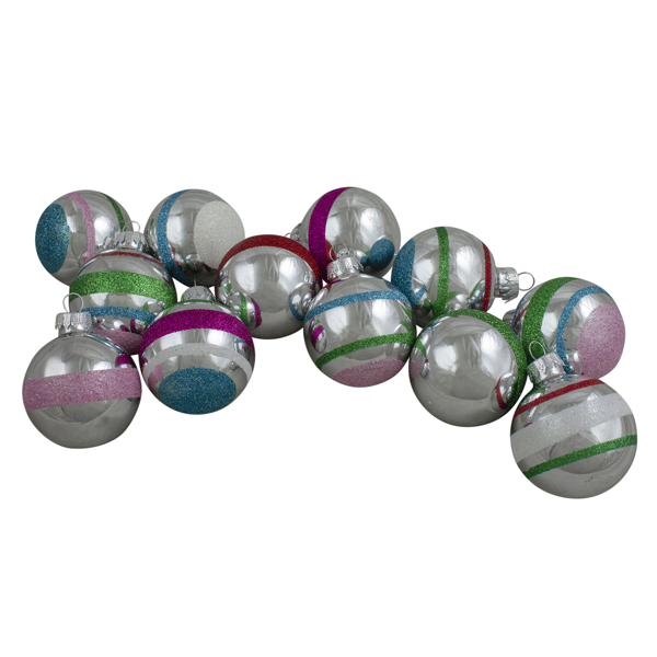 Northlight 12ct. Glitter Silver Glass Christmas Ball Ornaments - image 