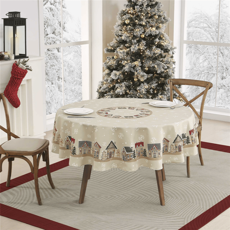 Avanti Linens Gingerbread Village Tablecloth