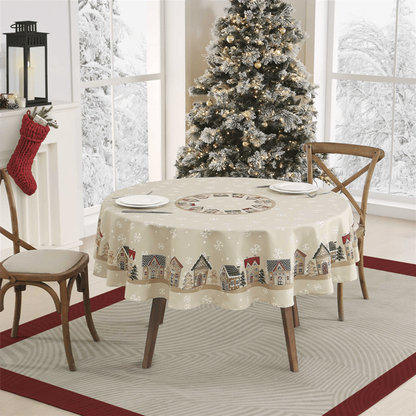 Avanti Linens Gingerbread Village Tablecloth