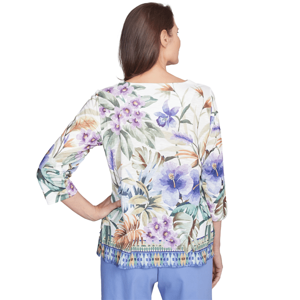 Womens Alfred Dunner Santa Fe Tropical Floral Border Blouse