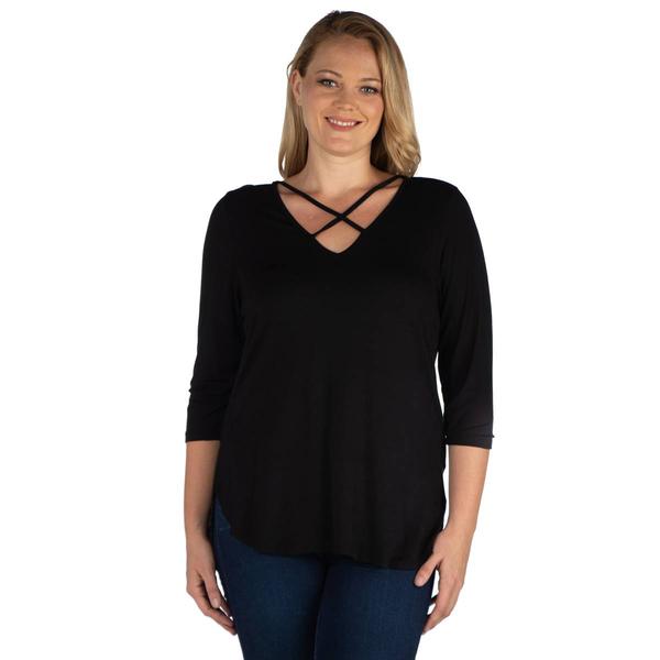 Plus Size 24/7 Comfort Apparel Criss Cross Round Hem Tunic Top