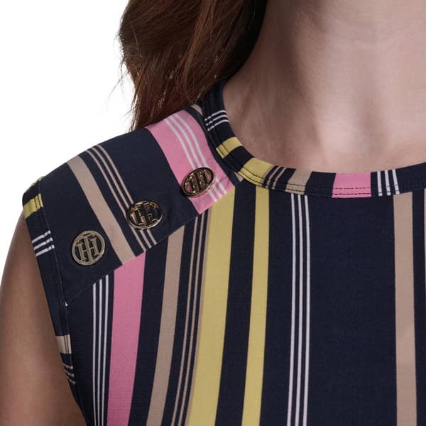 Womens Tommy Hilfiger Cap Sleeve Shoulder Button Stripe Blouse