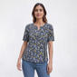 Petite Napa Valley Short Sleeve Floral Pleat Henley Blouse - image 1