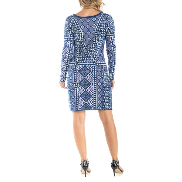 Womens 24/7 Comfort Apparel Diamond Print Long Sleeve Shift Dress