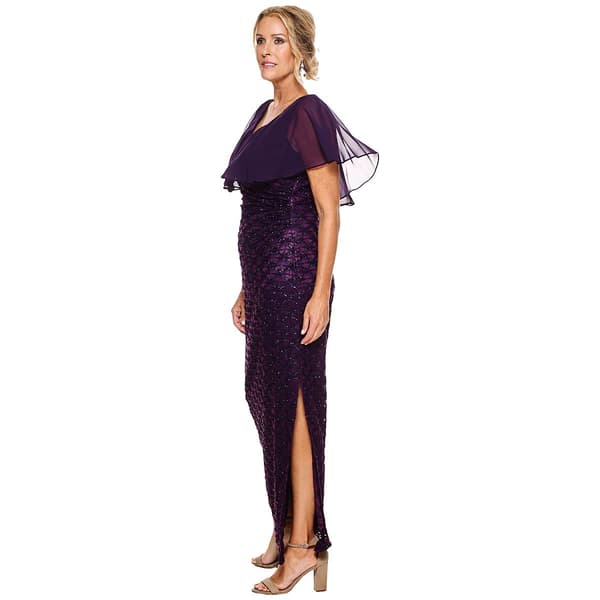 Womens Connected Apparel Chiffon Overlay Eyelash Evening Gown