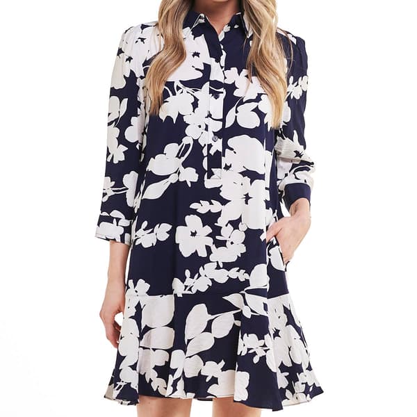 Womens Emma & Michele Long Sleeve Floral Ruffle Hem Shirtdress