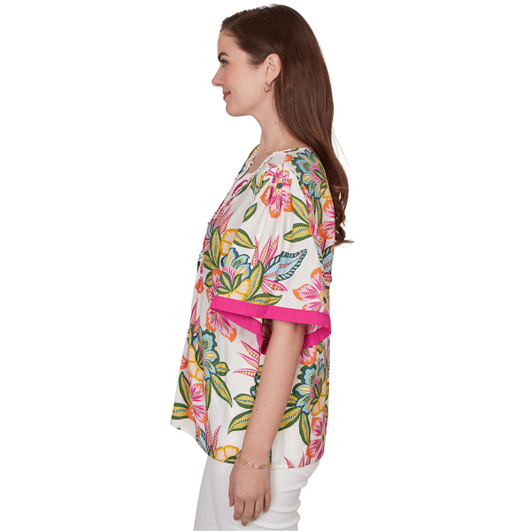 Petite Ruby Rd. Hothouse Florals Short Sleeve Tropical Blouse