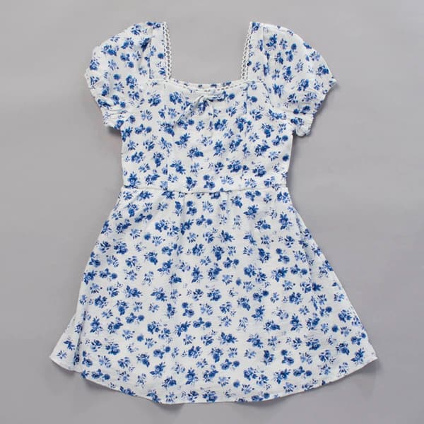 Girls (7-12) As U Wish Floral Puff Short Sleeve Tie Front Dress - image 