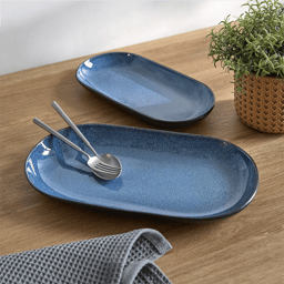 Sango Resona Blue/Black Large Ceramic Serving Platters - Set of 2