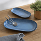 Sango Resona Blue/Black Large Ceramic Serving Platters - Set of 2 - image 1