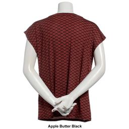 Petite Notations Short Sleeve Diamond Grommet Neck Blouse