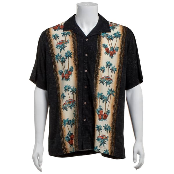 Mens Campia Short Sleeve Color Block Button Down Shirt - Black