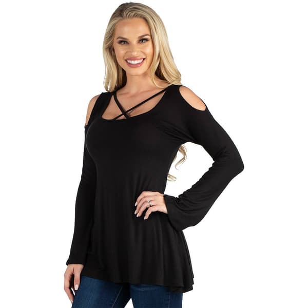 Womens 24/7 Comfort Apparel Long Sleeve Strappy Neck Flared Tunic