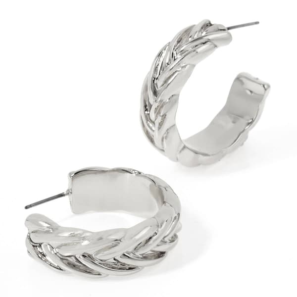 Steve Madden Silver Woven Medium Braided Hoop Earrings