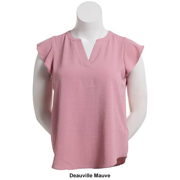 Womens Adrianna Papell Solid Short Flutter Sleeve Airflow Blouse