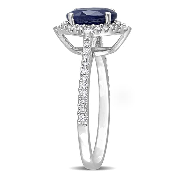 Gemstones Classics™ 14kt. White Gold Sapphire & Diamond Halo Ring
