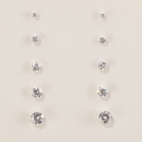Design Collection 5pc. Silver-Tone CZ Round Stone Stud Earrings - image 