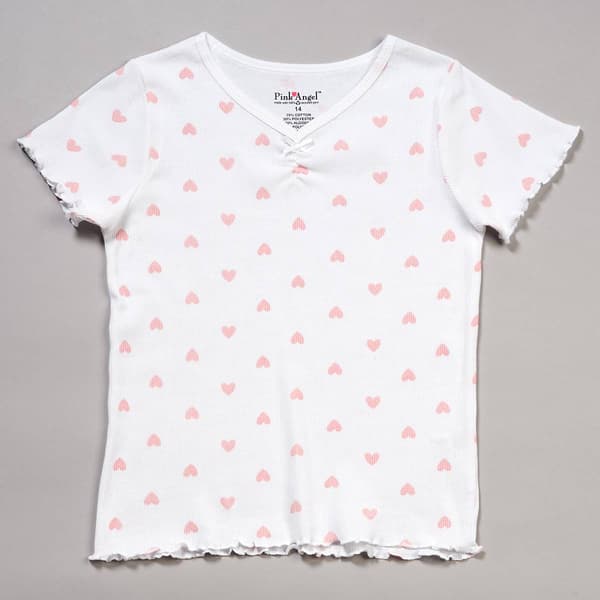 Girls (7-16) Pink Angel Cinch Front Bow Heart Tee