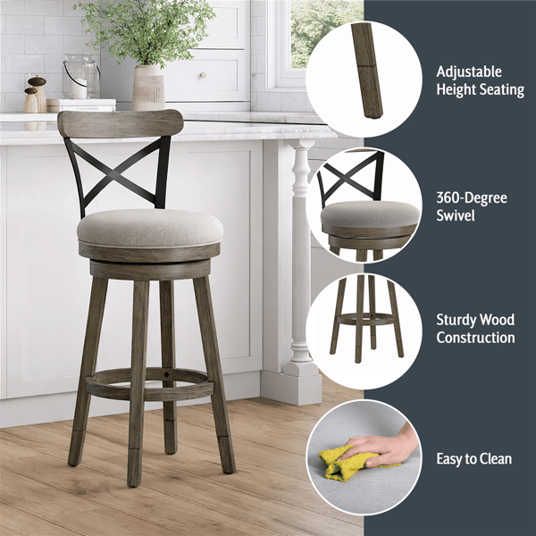 HH2 Home Reid Wood Adjustable Height Swivel Stool
