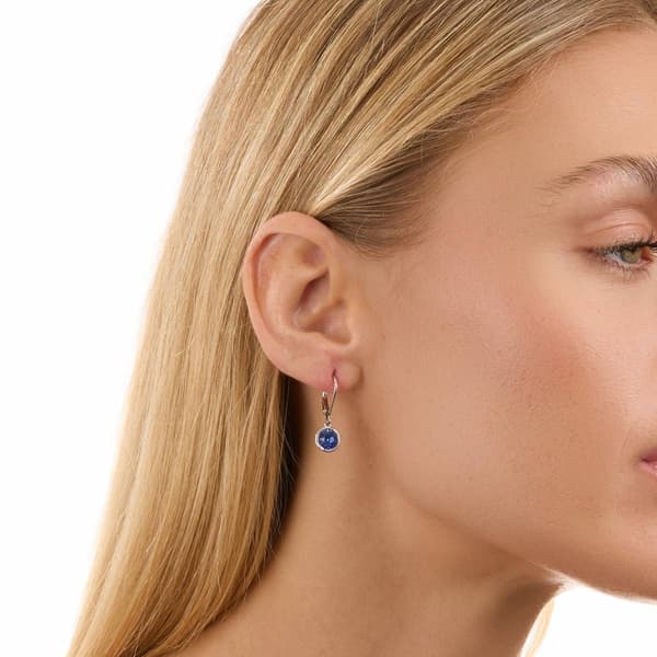 Athra Silver Plated 6mm Round Blue Bezel Leverback Earrings