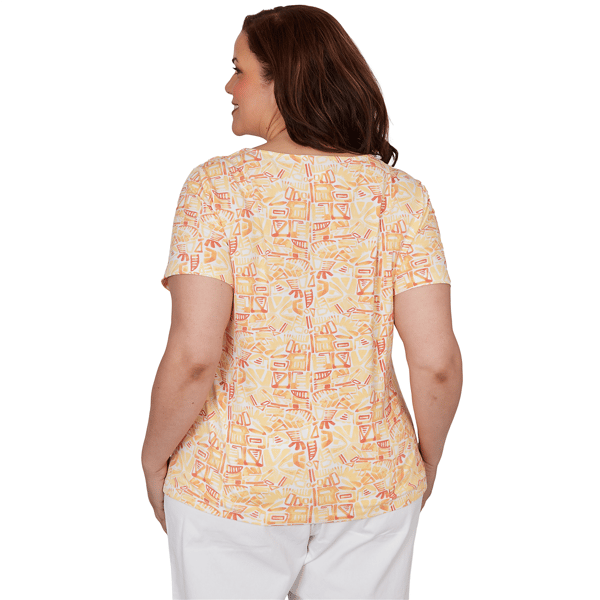Plus Size Hearts of Palm Fun in the Sun Geometric Abstract Blouse