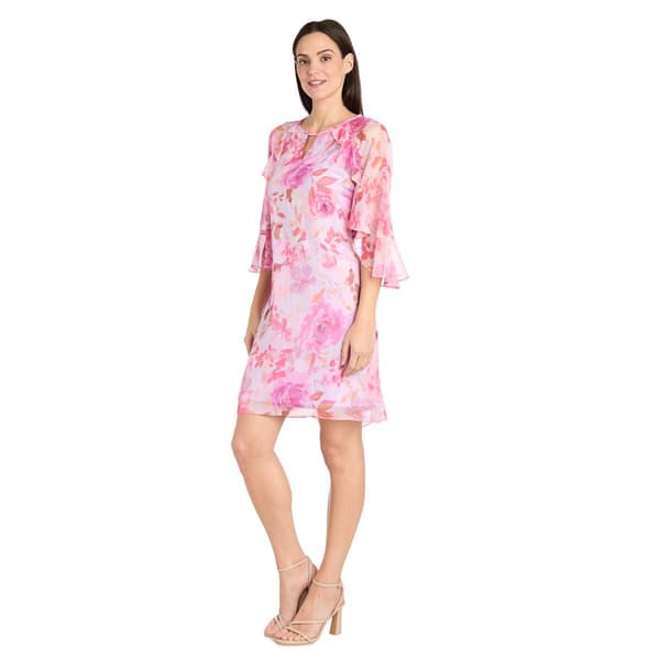 Womens R&M Richards Keyhole Neck Ruffle Sleeve A-Line Dress