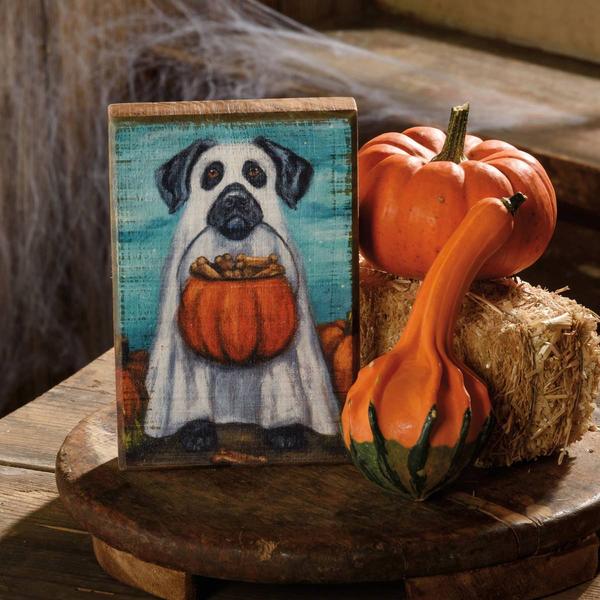 Primitives By Kathy Ghost Dog Block Sign - image 