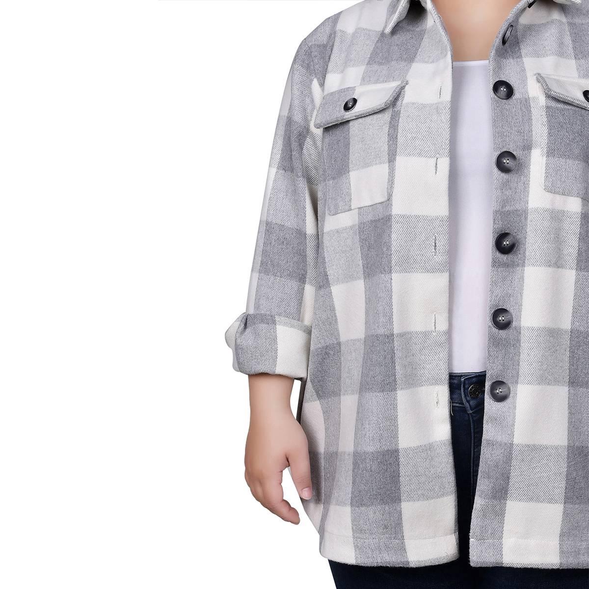Plus Size Mountain Ridge Long Sleeve Twill Checkered Shacket