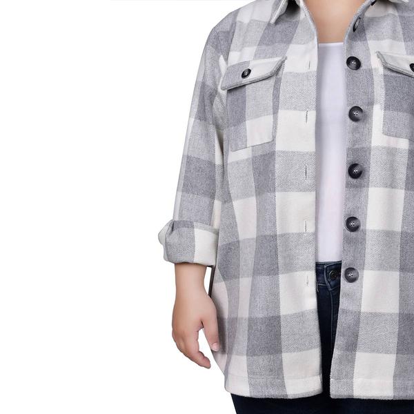 Plus Size Mountain Ridge Long Sleeve Twill Checkered Shacket