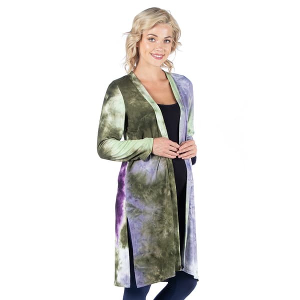 Plus Size 24/7 Comfort Apparel Open Tie-Dye Maternity Cardigan