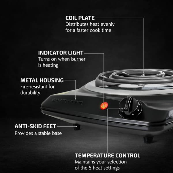 Ovente Electric Single Coil Burner 6in. Hot Plate Cooktop - Black