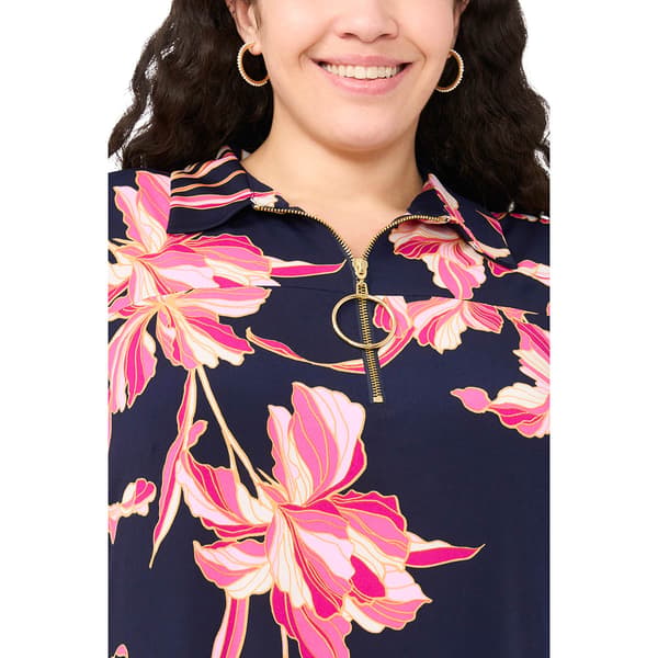 Plus Size MSK Sleeveless 1/4 Zip Floral Shift Midi Dress