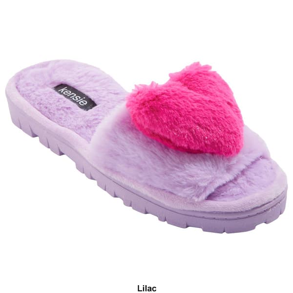 Womens Kensie Faux Fur Slide Slippers with Heart