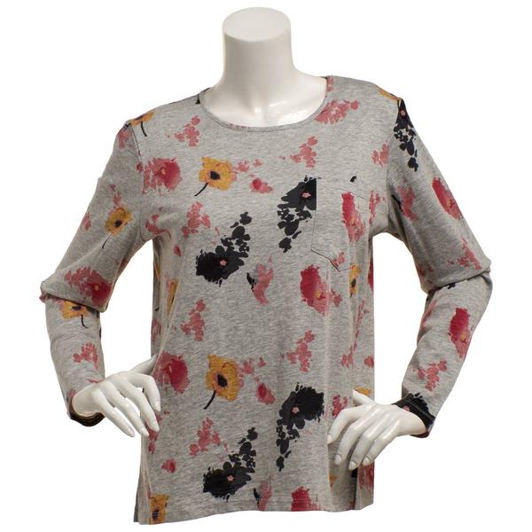 Petite Architect(R) Long Sleeve Slub Watercolor Floral Tee