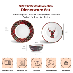 222 Fifth Wexford Red 12pc. Porcelain Dinnerware Set
